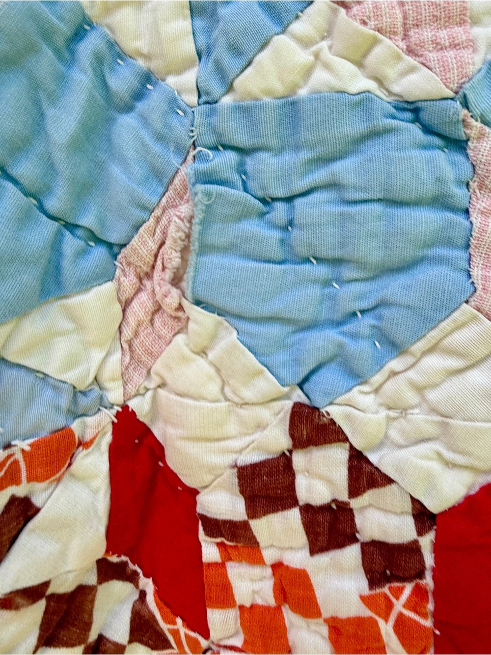 Vintage Feedsack Hand-Stitched La Conner Stars Quilt - 72x57 - Picture 7 of 17